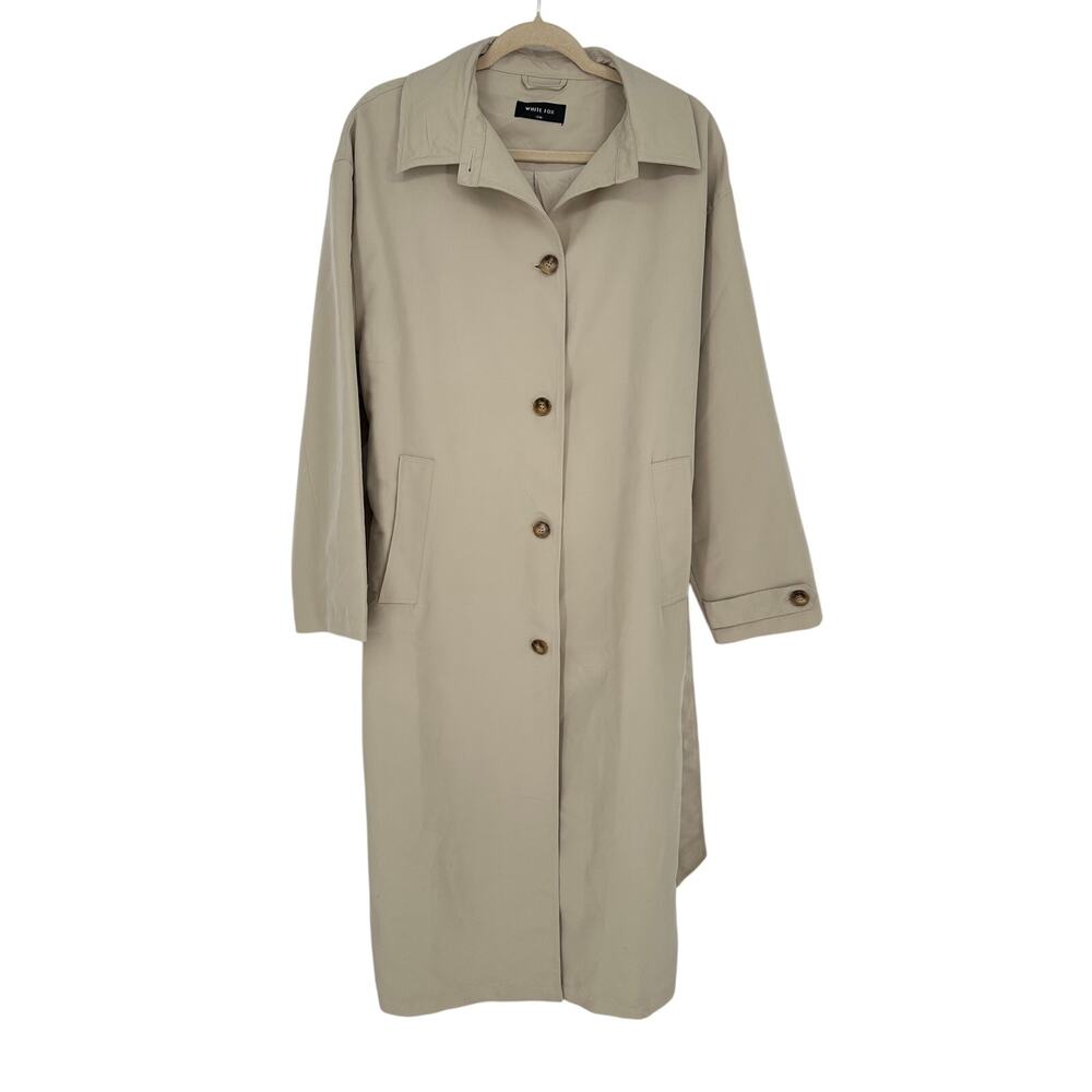 White Fox Keep A Secret Beige Trench Coat Belted Oversized Duster Jacket Women M